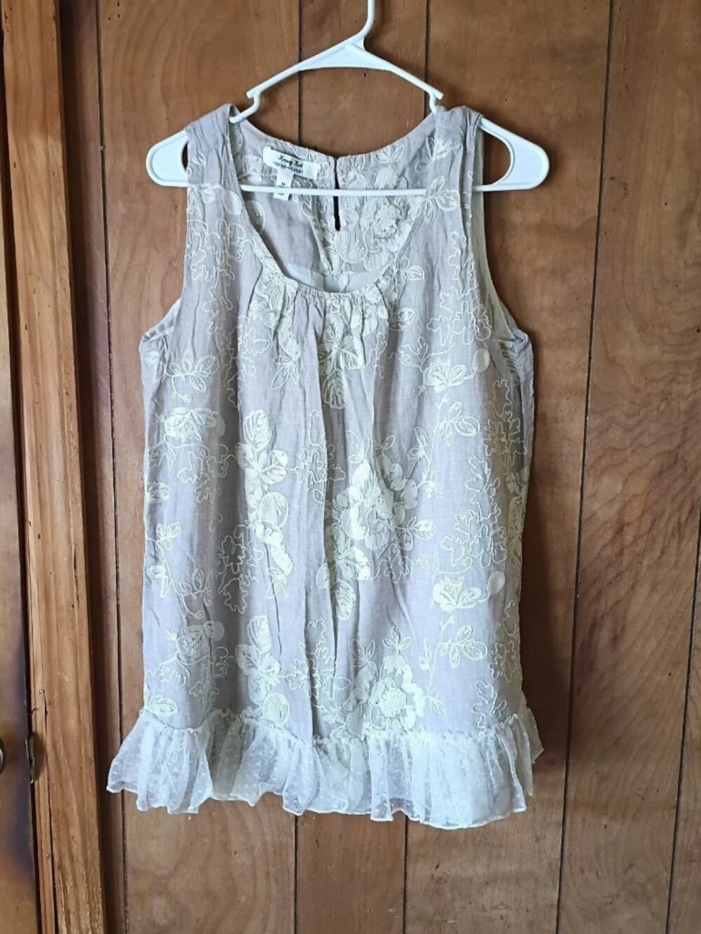 Krazy Kat Womens Brown White Floral Sleeveless Top Blouse Size M Cotton Ruffle